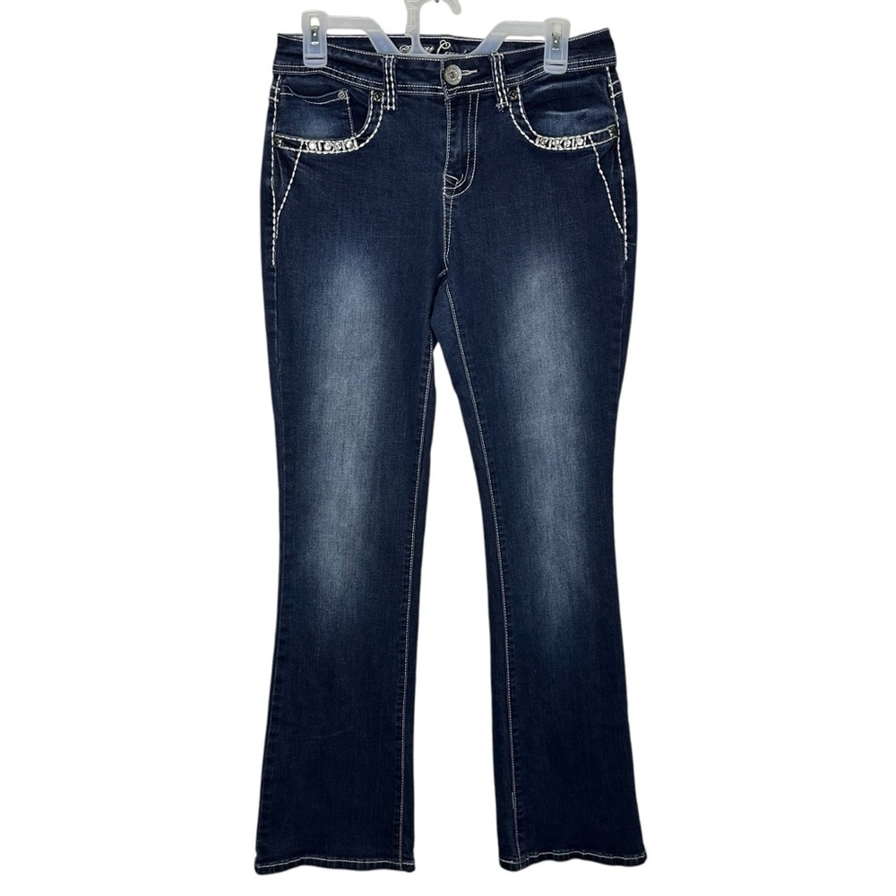 Sexy Couture Boot Cut Dark Wash Fade Diamond Embellished Jeans - Women’s Size 9